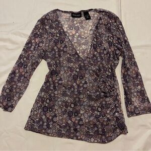 New York & Company Purple Sheer Mesh Wrap Top - Size M